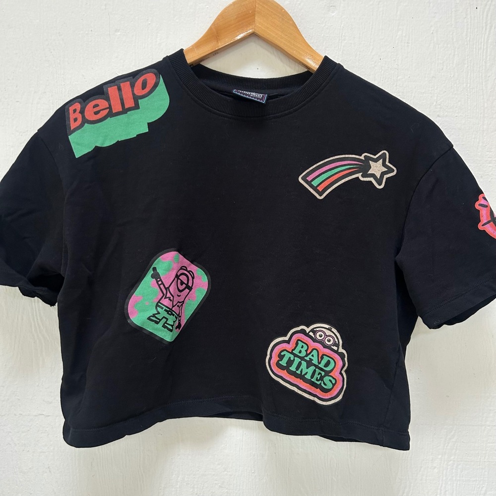 ONLY x Minions Collection Cropped Sweatshirt Wmns Small‎ Black Crewneck RARE!